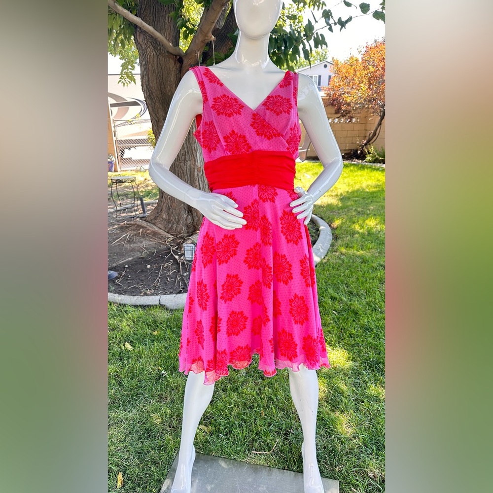 Floral Pink and Red Sleeveless Dress